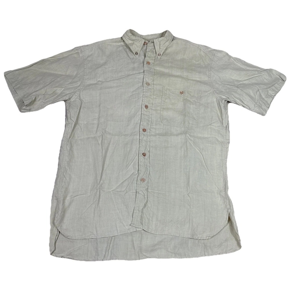 Barry Bricken Mens Medium Linen Shirt Sage Green Short Sleeve Button Up Casual